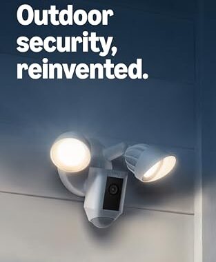 Ring Floodlight Cam Wired Plus, Outdoor home or business security with motion-activated 1080p HD video and floodlights, White